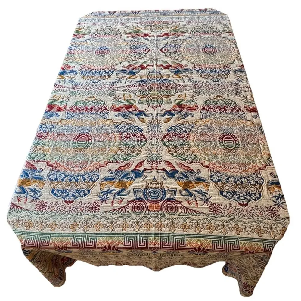 Vtg Algier Italian Tablecloth Embroidered Tapestry Persian Style 78.7
